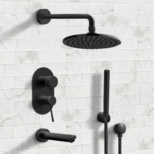 Matte Black Tub and Shower System with 8 Inch Rain Shower Head and Hand Shower Remer TSH30